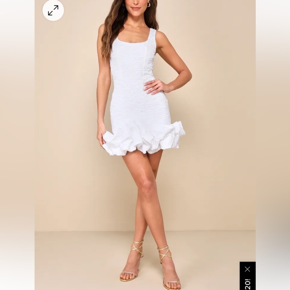 Lulus Extravagant Poise White Textured Jacquard Bubble-Hem Mini Dress - Picture 2 of 3